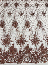 Geometric Damask Glitter Design Mesh Lace Fabric - Brown, Gold, Silver, Champagne, 54" Width (1 Yard)