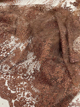 Geometric Damask Glitter Design Mesh Lace Fabric - Brown, Gold, Silver, Champagne, 54" Width (1 Yard)
