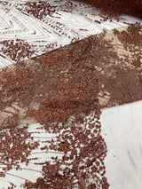 Geometric Damask Glitter Design Mesh Lace Fabric - Brown, Gold, Silver, Champagne, 54" Width (1 Yard)