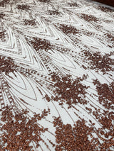 Geometric Damask Glitter Design Mesh Lace Fabric - Brown, Gold, Silver, Champagne, 54" Width (1 Yard)