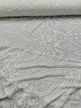 Geometric Diamond Sequin Design Power Mesh Fabric - Iridescent Geometric Diamond Pattern, 54" Width (1 Yard)