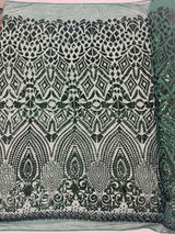 Geometric Diamond Sequin Design Power Mesh Fabric - Iridescent Geometric Diamond Pattern, 54" Width (1 Yard)