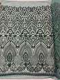 Geometric Diamond Sequin Design Power Mesh Fabric - Iridescent Geometric Diamond Pattern, 54" Width (1 Yard)
