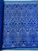 Geometric Diamond Sequin Design Power Mesh Fabric - Iridescent Geometric Diamond Pattern, 54" Width (1 Yard)