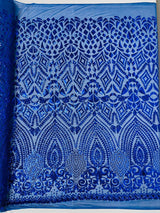 Geometric Diamond Sequin Design Power Mesh Fabric - Iridescent Geometric Diamond Pattern, 54" Width (1 Yard)