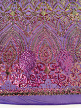 Geometric Diamond Sequin Design Power Mesh Fabric - Iridescent Geometric Diamond Pattern, 54" Width (1 Yard)