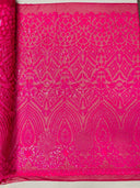 Geometric Diamond Sequin Design Power Mesh Fabric - Iridescent Geometric Diamond Pattern, 54" Width (1 Yard)