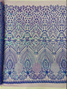 Geometric Diamond Sequin Design Power Mesh Fabric - Iridescent Geometric Diamond Pattern, 54" Width (1 Yard)