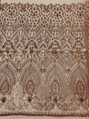 Geometric Diamond Sequin Design Power Mesh Fabric - Iridescent Geometric Diamond Pattern, 54" Width (1 Yard)