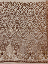 Geometric Diamond Sequin Design Power Mesh Fabric - Iridescent Geometric Diamond Pattern, 54" Width (1 Yard)