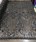 Geometric Diamond Sequin Design Power Mesh Fabric - Iridescent Geometric Diamond Pattern, 54" Width (1 Yard)