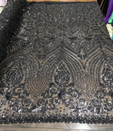 Geometric Diamond Sequin Design Power Mesh Fabric - Iridescent Geometric Diamond Pattern, 54" Width (1 Yard)