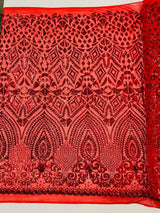 Geometric Diamond Sequin Design Power Mesh Fabric - Iridescent Geometric Diamond Pattern, 54" Width (1 Yard)