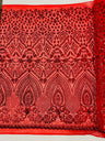 Geometric Diamond Sequin Design Power Mesh Fabric - Iridescent Geometric Diamond Pattern, 54" Width (1 Yard)