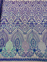 Geometric Diamond Sequin Design Power Mesh Fabric - Iridescent Geometric Diamond Pattern, 54" Width (1 Yard)