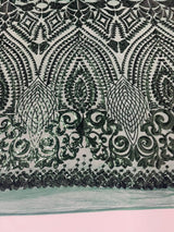 Geometric Diamond Sequin Design Power Mesh Fabric - Iridescent Geometric Diamond Pattern, 54" Width (1 Yard)