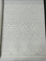 Geometric Diamond Sequin Design Power Mesh Fabric - Iridescent Geometric Diamond Pattern, 54" Width (1 Yard)