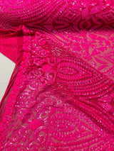 Geometric Diamond Sequin Design Power Mesh Fabric - Iridescent Geometric Diamond Pattern, 54" Width (1 Yard)