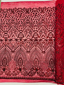 Geometric Diamond Sequin Design Power Mesh Fabric - Iridescent Geometric Diamond Pattern, 54" Width (1 Yard)