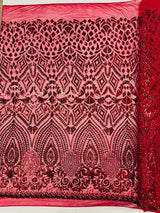 Geometric Diamond Sequin Design Power Mesh Fabric - Iridescent Geometric Diamond Pattern, 54" Width (1 Yard)