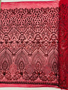 Geometric Diamond Sequin Design Power Mesh Fabric - Iridescent Geometric Diamond Pattern, 54" Width (1 Yard)