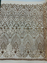 Geometric Diamond Sequin Design Power Mesh Fabric - Iridescent Geometric Diamond Pattern, 54" Width (1 Yard)