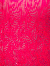 Geometric Feather Wing Polyester Fabric - 4 Way Stretch Mesh, Embroidered Sequins, 54" Width, 36" Length (1 Yard)