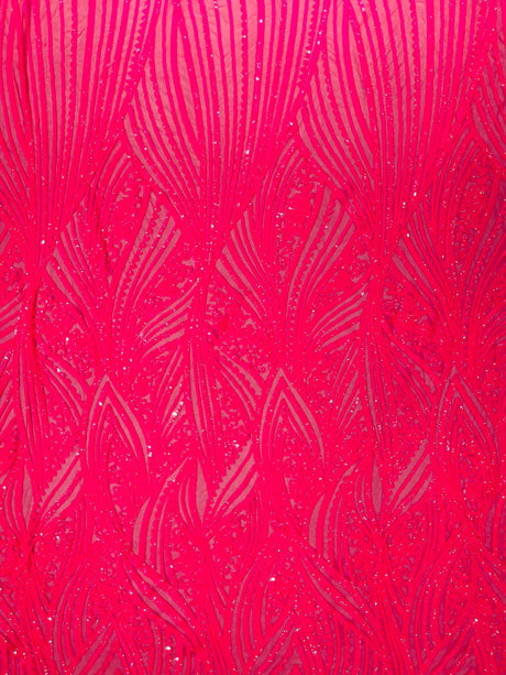 Geometric Feather Wing Polyester Fabric - 4 Way Stretch Mesh, Embroidered Sequins, 54" Width, 36" Length (1 Yard)
