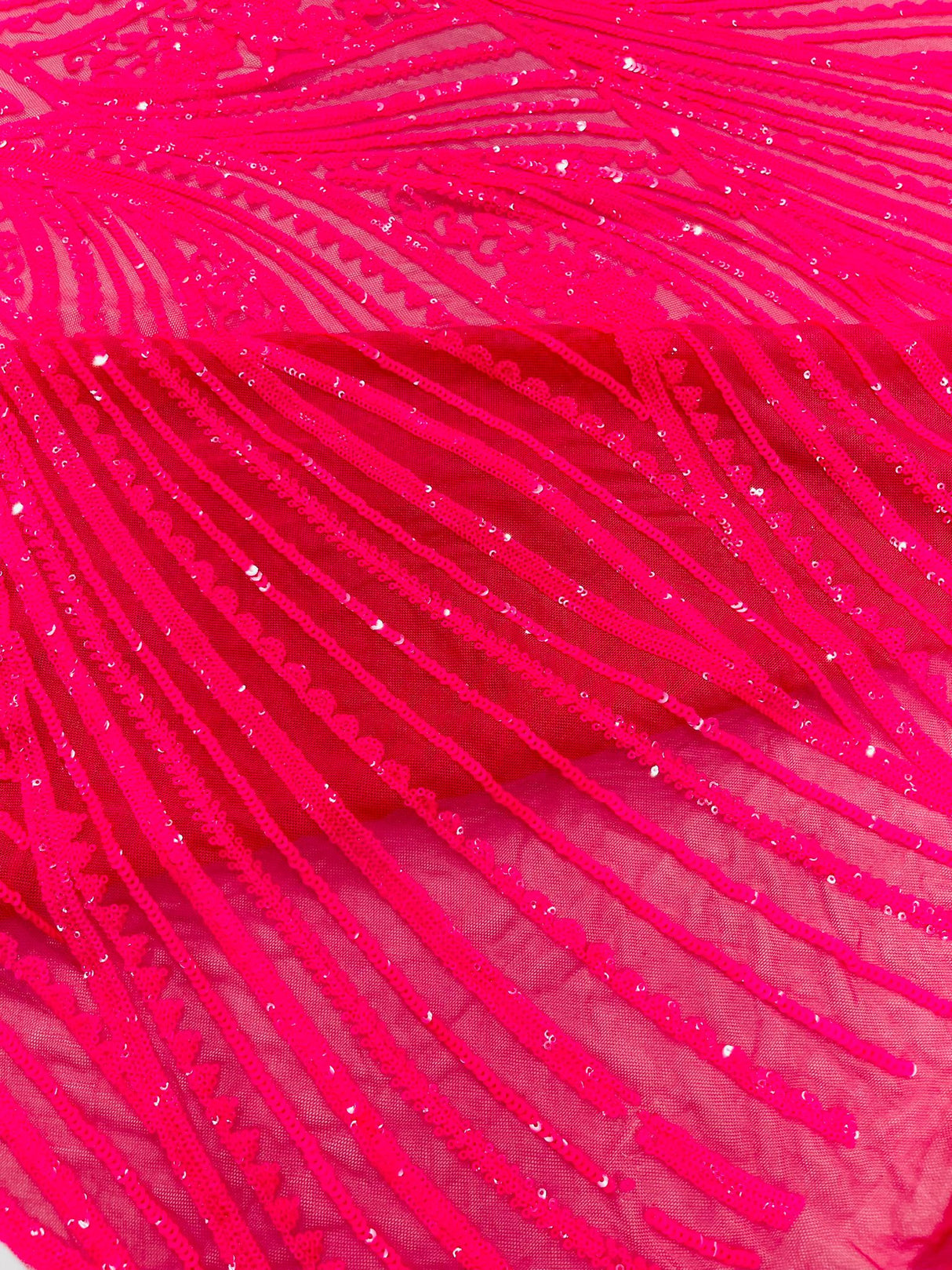 Geometric Feather Wing Polyester Fabric - 4 Way Stretch Mesh, Embroidered Sequins, 54" Width, 36" Length (1 Yard)