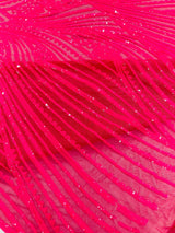Geometric Feather Wing Polyester Fabric - 4 Way Stretch Mesh, Embroidered Sequins, 54" Width, 36" Length (1 Yard)