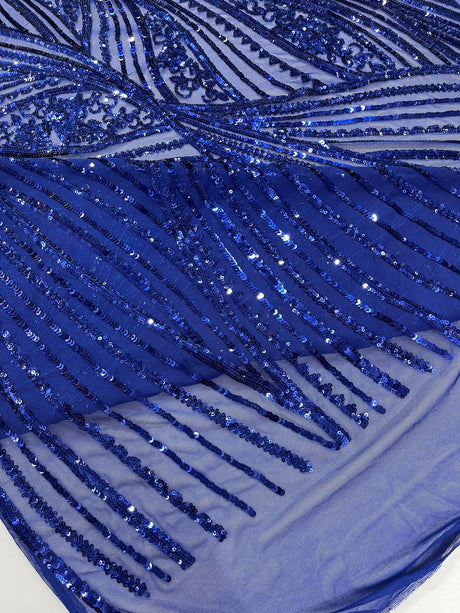 Geometric Feather Wing Polyester Fabric - 4 Way Stretch Mesh, Embroidered Sequins, 54" Width, 36" Length (1 Yard)