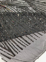 Geometric Feather Wing Polyester Fabric - 4 Way Stretch Mesh, Embroidered Sequins, 54" Width, 36" Length (1 Yard)