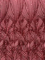 Geometric Feather Wing Polyester Fabric - 4 Way Stretch Mesh, Embroidered Sequins, 54" Width, 36" Length (1 Yard)
