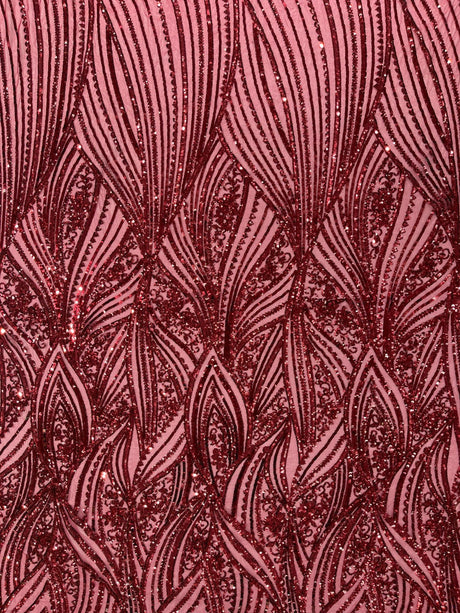 Geometric Feather Wing Polyester Fabric - 4 Way Stretch Mesh, Embroidered Sequins, 54" Width, 36" Length (1 Yard)