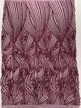 Geometric Feather Wing Polyester Fabric - 4 Way Stretch Mesh, Embroidered Sequins, 54" Width, 36" Length (1 Yard)