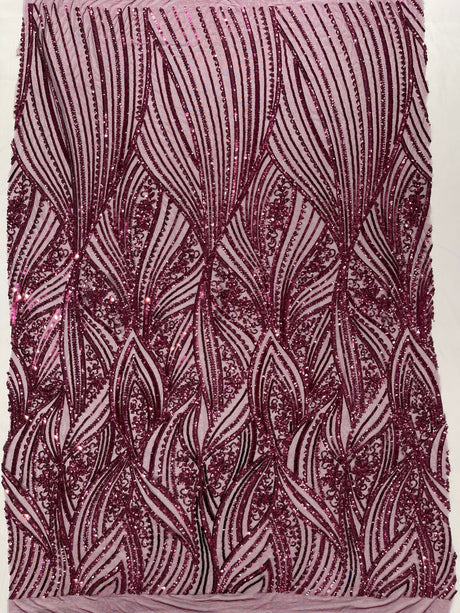 Geometric Feather Wing Polyester Fabric - 4 Way Stretch Mesh, Embroidered Sequins, 54" Width, 36" Length (1 Yard)