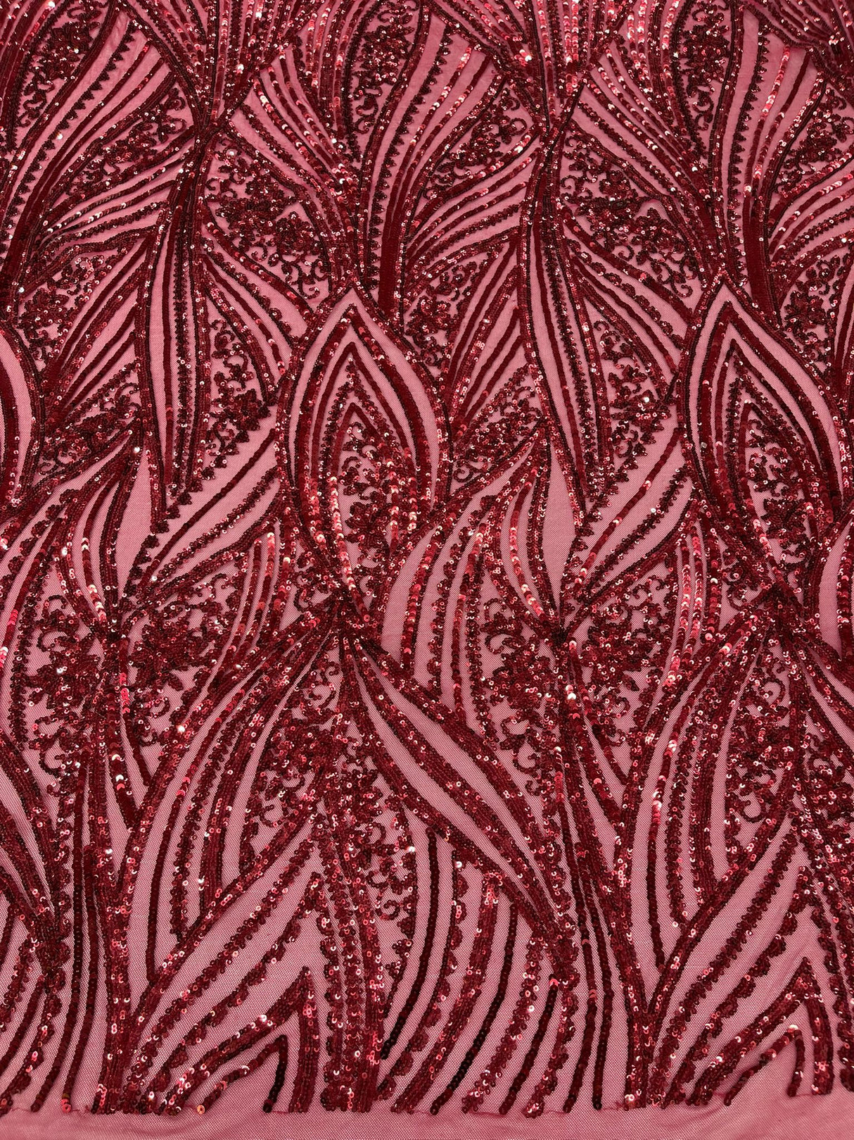 Geometric Feather Wing Polyester Fabric - 4 Way Stretch Mesh, Embroidered Sequins, 54" Width, 36" Length (1 Yard)