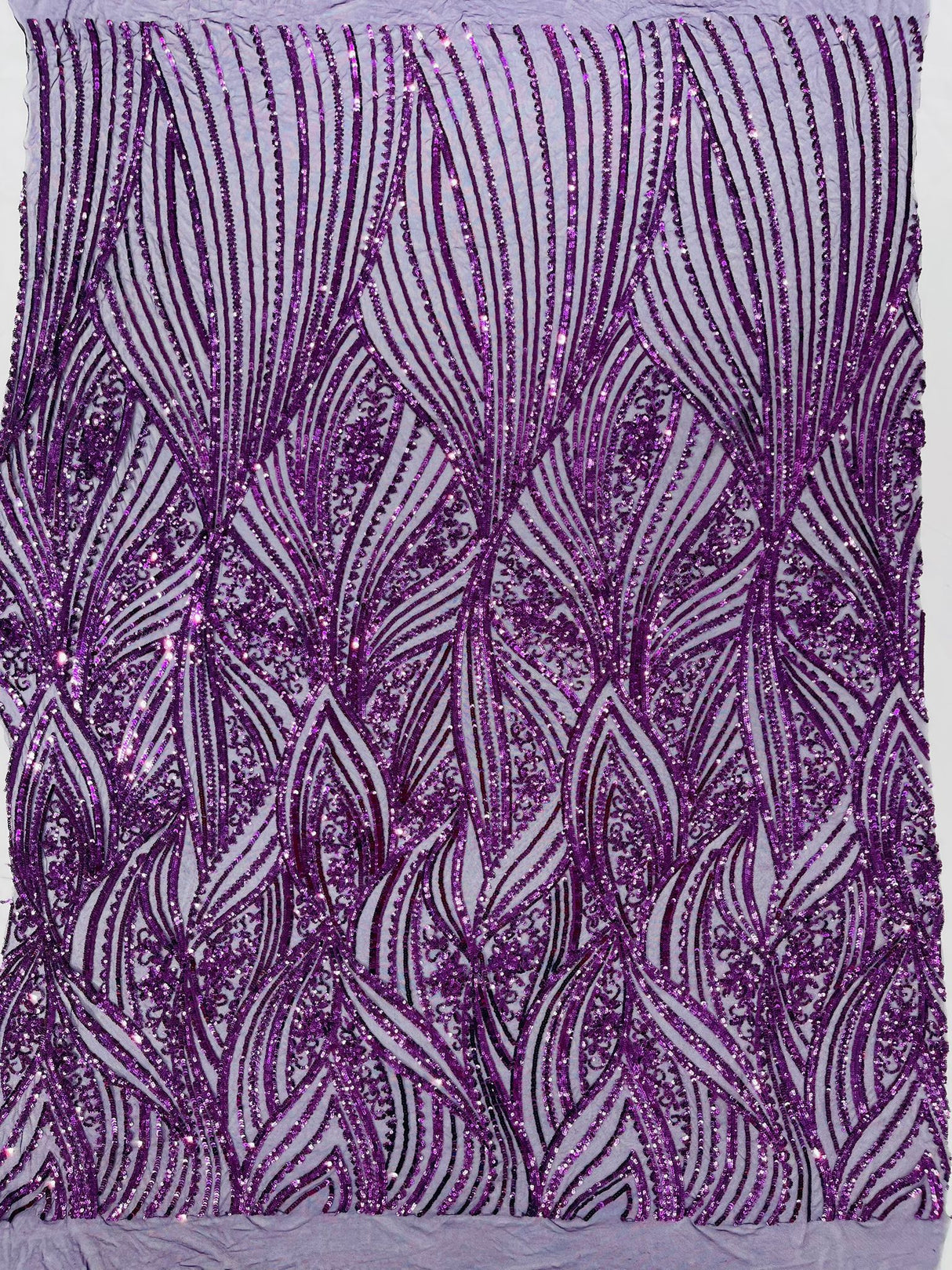 Geometric Feather Wing Polyester Fabric - 4 Way Stretch Mesh, Embroidered Sequins, 54" Width, 36" Length (1 Yard)