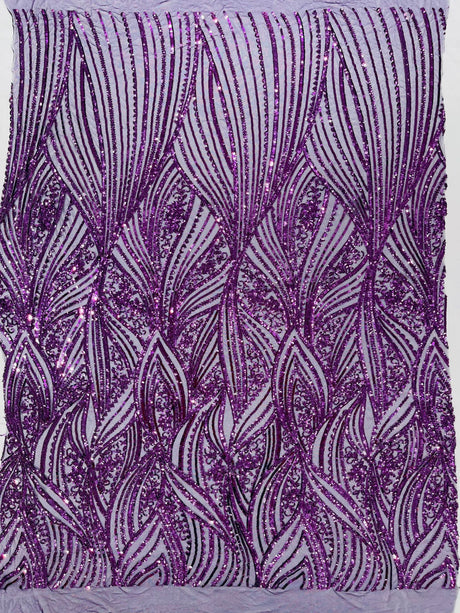 Geometric Feather Wing Polyester Fabric - 4 Way Stretch Mesh, Embroidered Sequins, 54" Width, 36" Length (1 Yard)