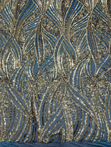 Geometric Feather Wing Polyester Fabric - 4 Way Stretch Mesh, Embroidered Sequins, 54" Width, 36" Length (1 Yard)