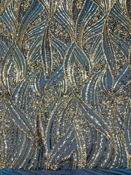 Geometric Feather Wing Polyester Fabric - 4 Way Stretch Mesh, Embroidered Sequins, 54" Width, 36" Length (1 Yard)