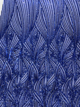 Geometric Feather Wing Polyester Fabric - 4 Way Stretch Mesh, Embroidered Sequins, 54" Width, 36" Length (1 Yard)