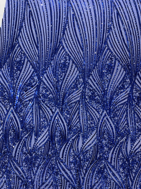 Geometric Feather Wing Polyester Fabric - 4 Way Stretch Mesh, Embroidered Sequins, 54" Width, 36" Length (1 Yard)