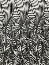 Geometric Feather Wing Polyester Fabric - 4 Way Stretch Mesh, Embroidered Sequins, 54" Width, 36" Length (1 Yard)