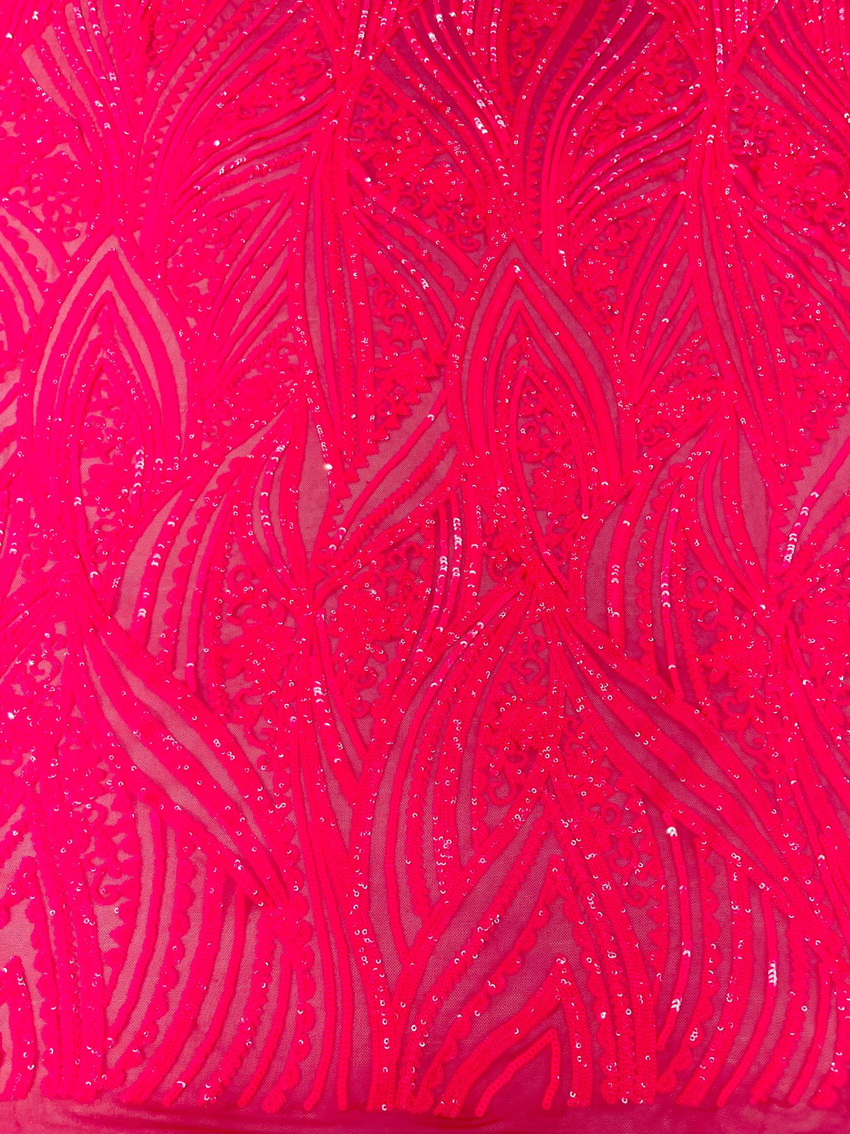 Geometric Feather Wing Polyester Fabric - 4 Way Stretch Mesh, Embroidered Sequins, 54" Width, 36" Length (1 Yard)