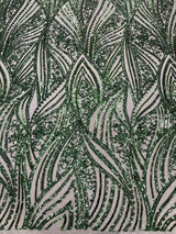Geometric Feather Wing Polyester Fabric - 4 Way Stretch Mesh, Embroidered Sequins, 54" Width, 36" Length (1 Yard)