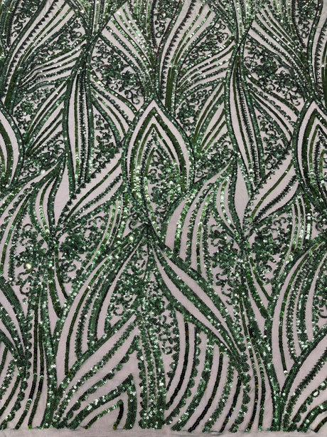 Geometric Feather Wing Polyester Fabric - 4 Way Stretch Mesh, Embroidered Sequins, 54" Width, 36" Length (1 Yard)