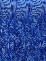 Geometric Feather Wing Polyester Fabric - 4 Way Stretch Mesh, Embroidered Sequins, 54" Width, 36" Length (1 Yard)