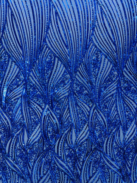 Geometric Feather Wing Polyester Fabric - 4 Way Stretch Mesh, Embroidered Sequins, 54" Width, 36" Length (1 Yard)