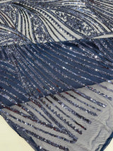Geometric Feather Wing Polyester Fabric - 4 Way Stretch Mesh, Embroidered Sequins, 54" Width, 36" Length (1 Yard)